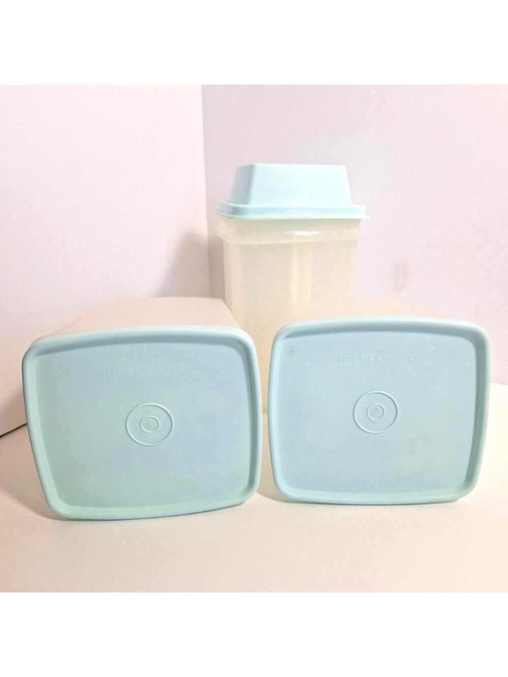 Tupperware Square Round Containers Pickle Keeper Seafoam Mint Aqua Vintage - Picture 2 of 12